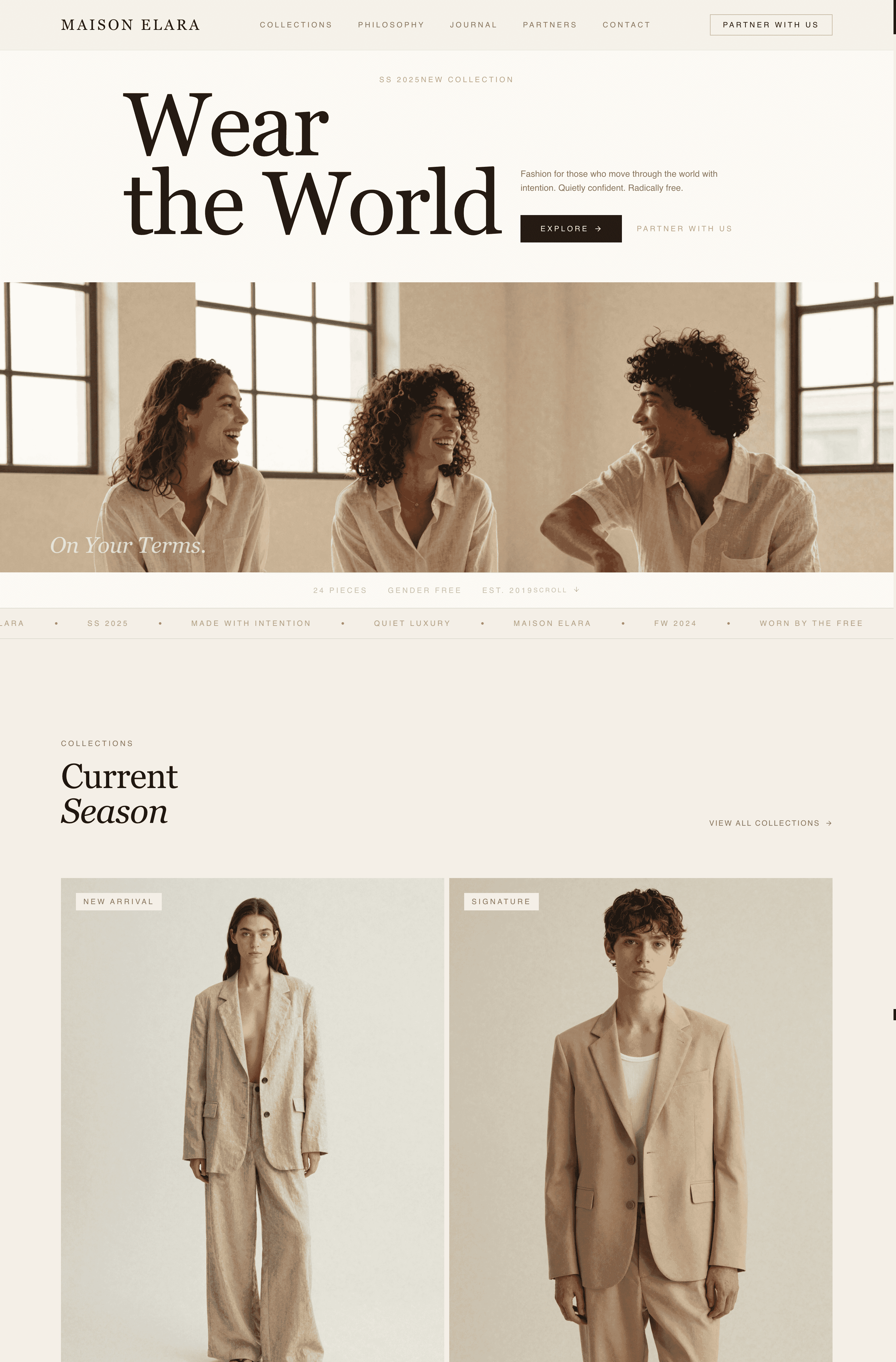 Warm Linen Minimalist Apparel & Brand Website