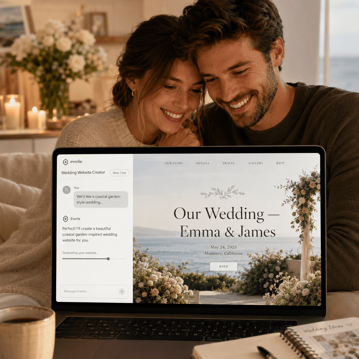 AI 情侣网站建设工具婚礼网站预览 Wegic 聊天