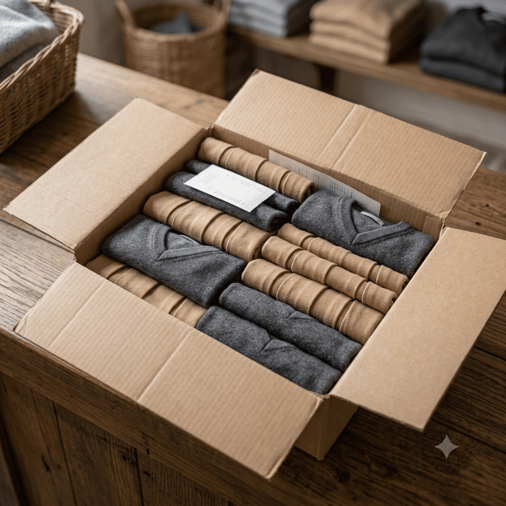 Teslimata hazır paketlenmiş okul üniforması kutusu