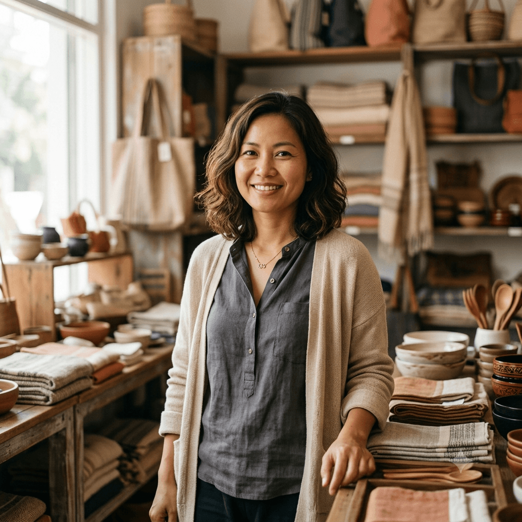 Portrait of a Myanmar shop owner smiling in her store in Yangon