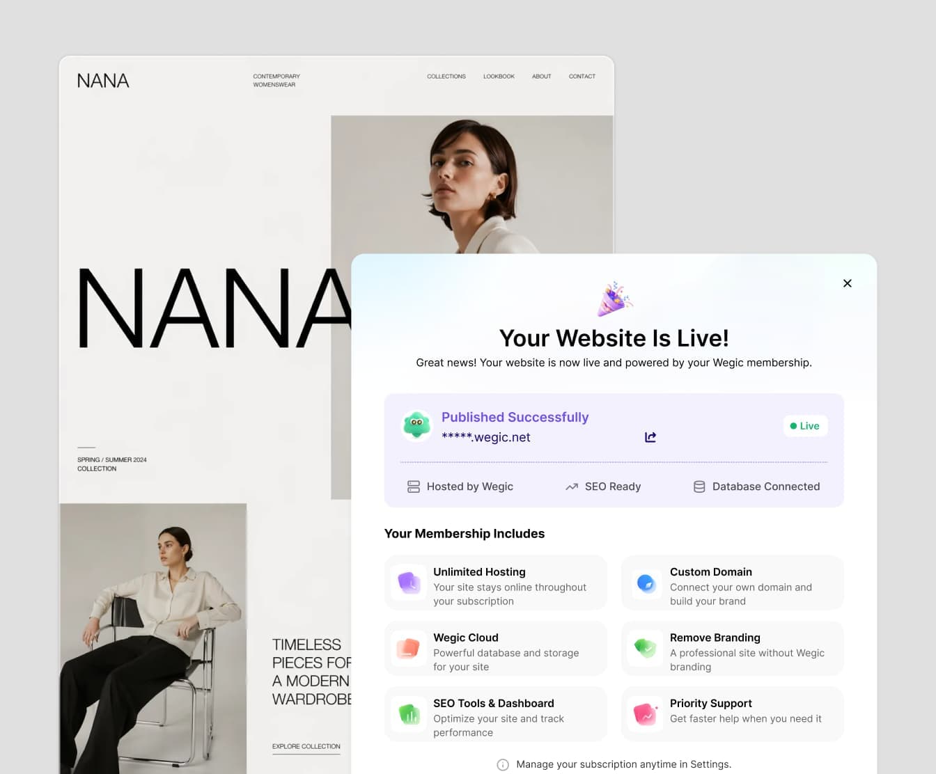 发布由 Wegic AI 生成的电商网站