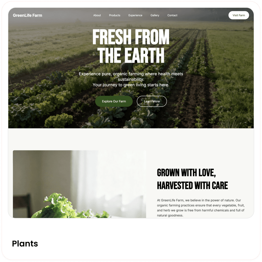 homepage screenshot of ai-generated plants selling website by Wegic AI