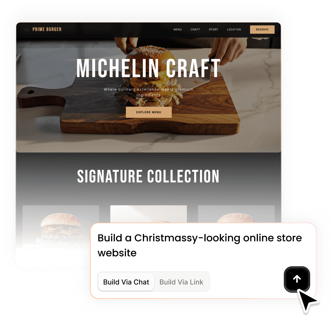 generate a burger shop website for Christmas via chat in Wegic AI
