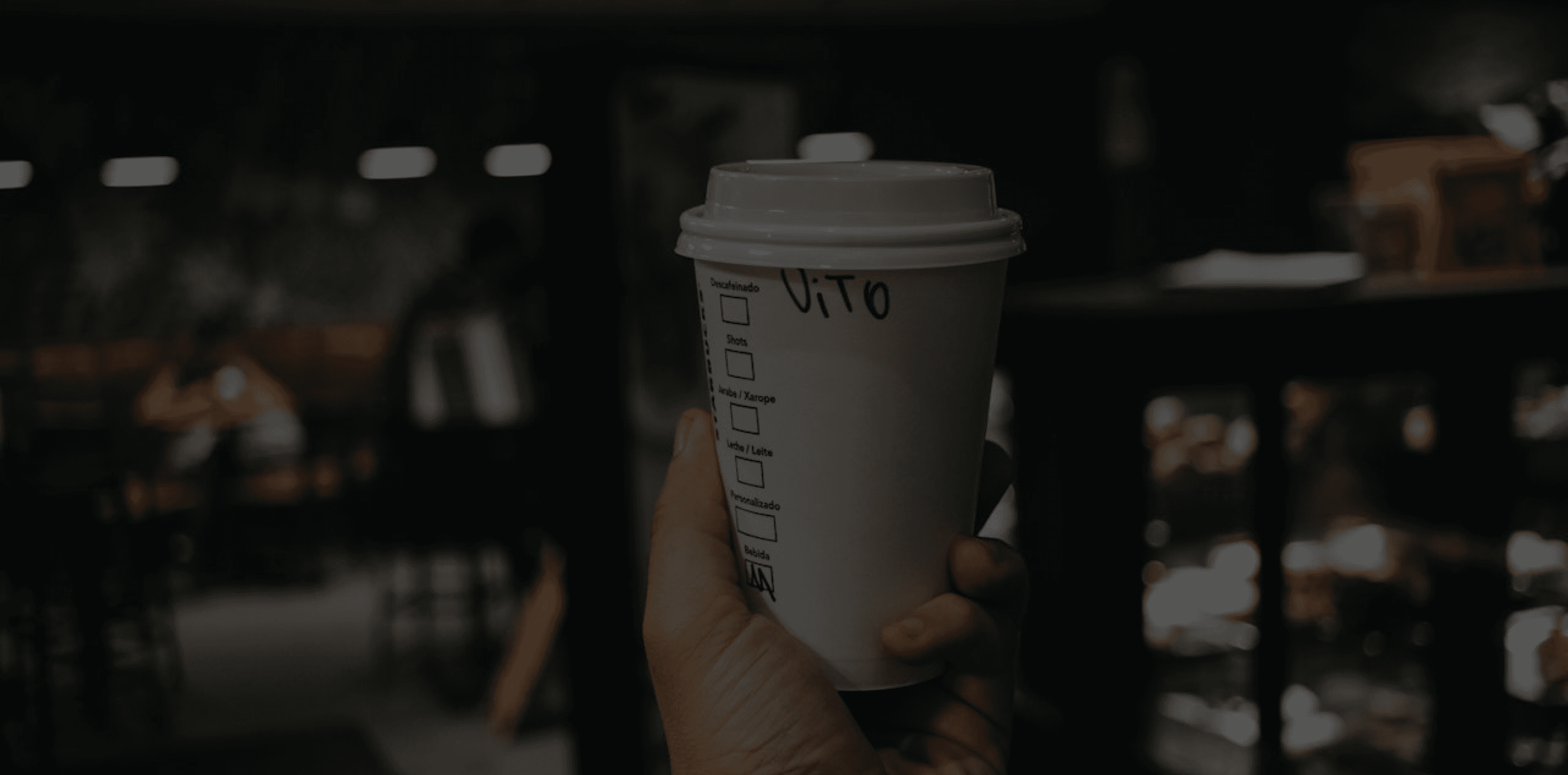 holding a cup of coffee with office background