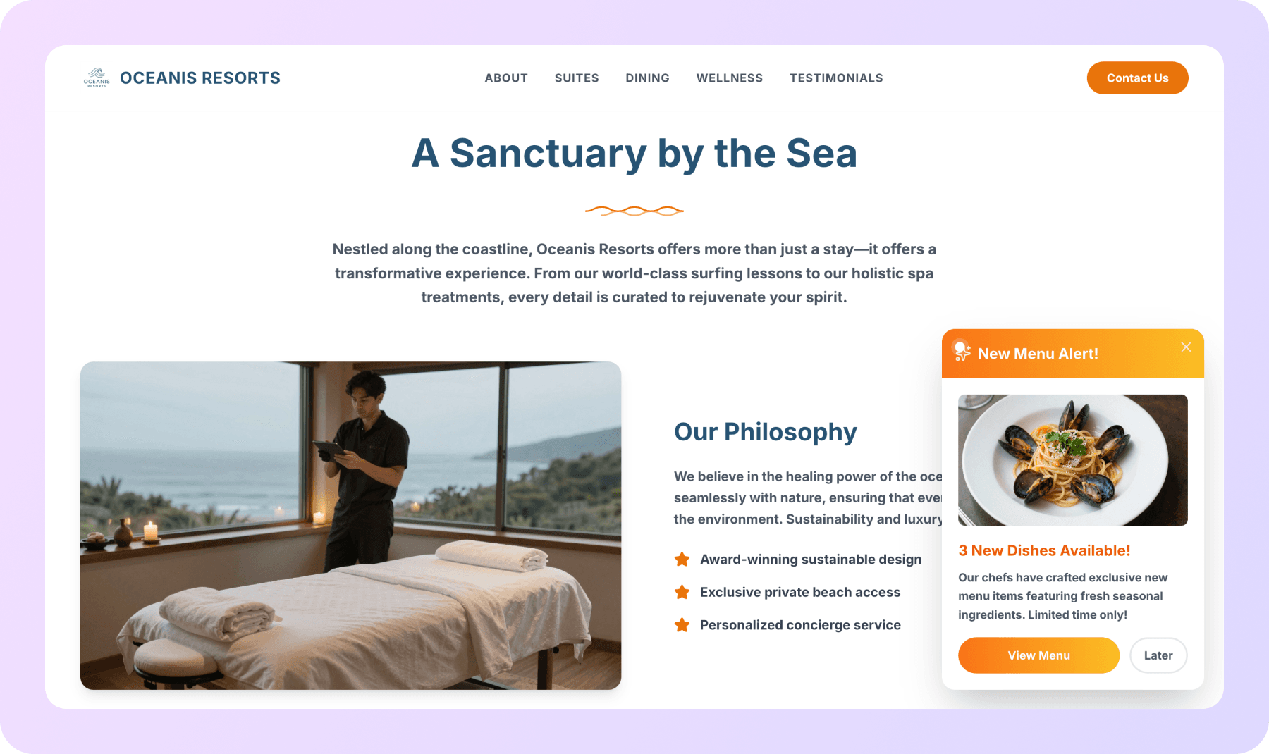 build a sanctuary website with side card notification in Wegic AI