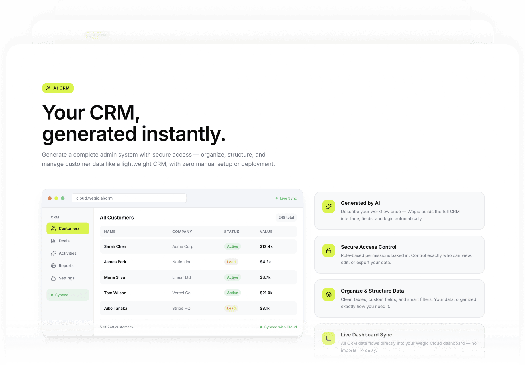 manage and analyze collected data in Wegic Cloud CRM dashboard