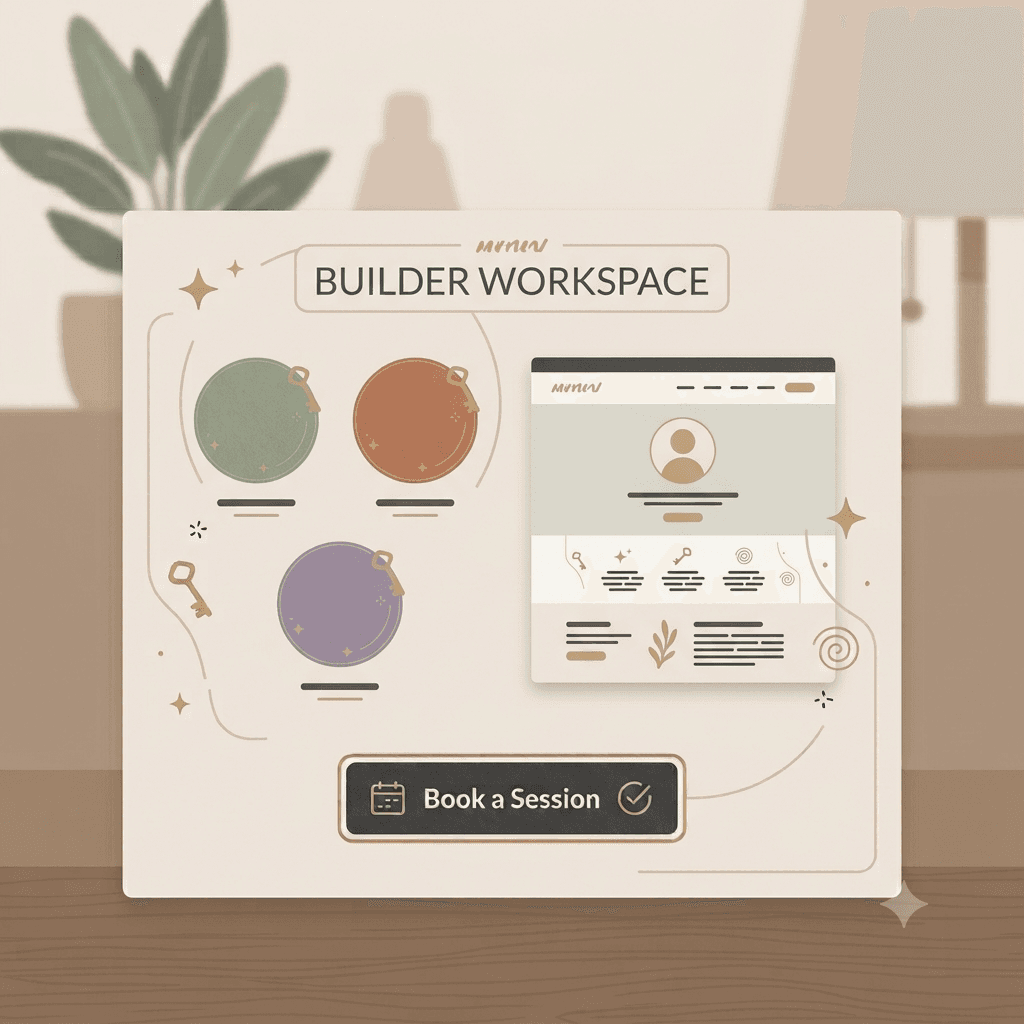 Website template picker showing calm color palette options for a spiritual business site