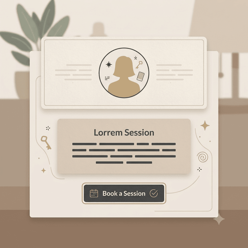 Service page for a tarot reading session showing a description and booking button