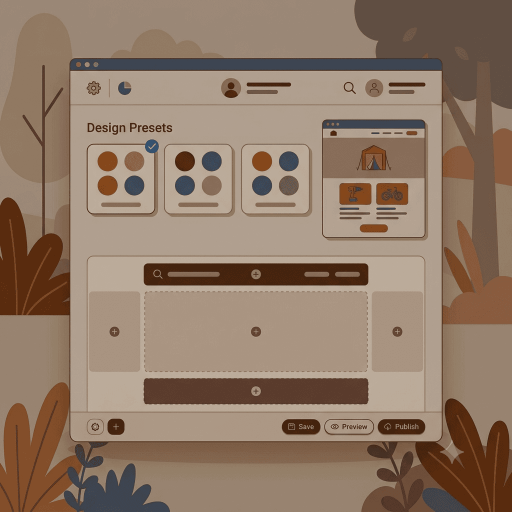 Equipment rental homepage shown in a different brand color theme