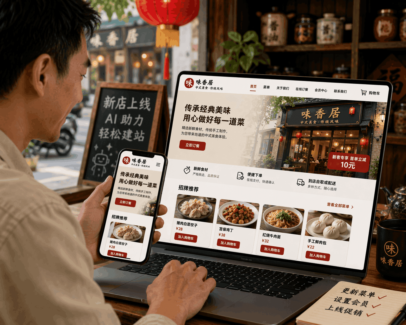 Usuario generando un sitio web de negocios chino en la interfaz del creador de sitios web chinos de Wegic AI