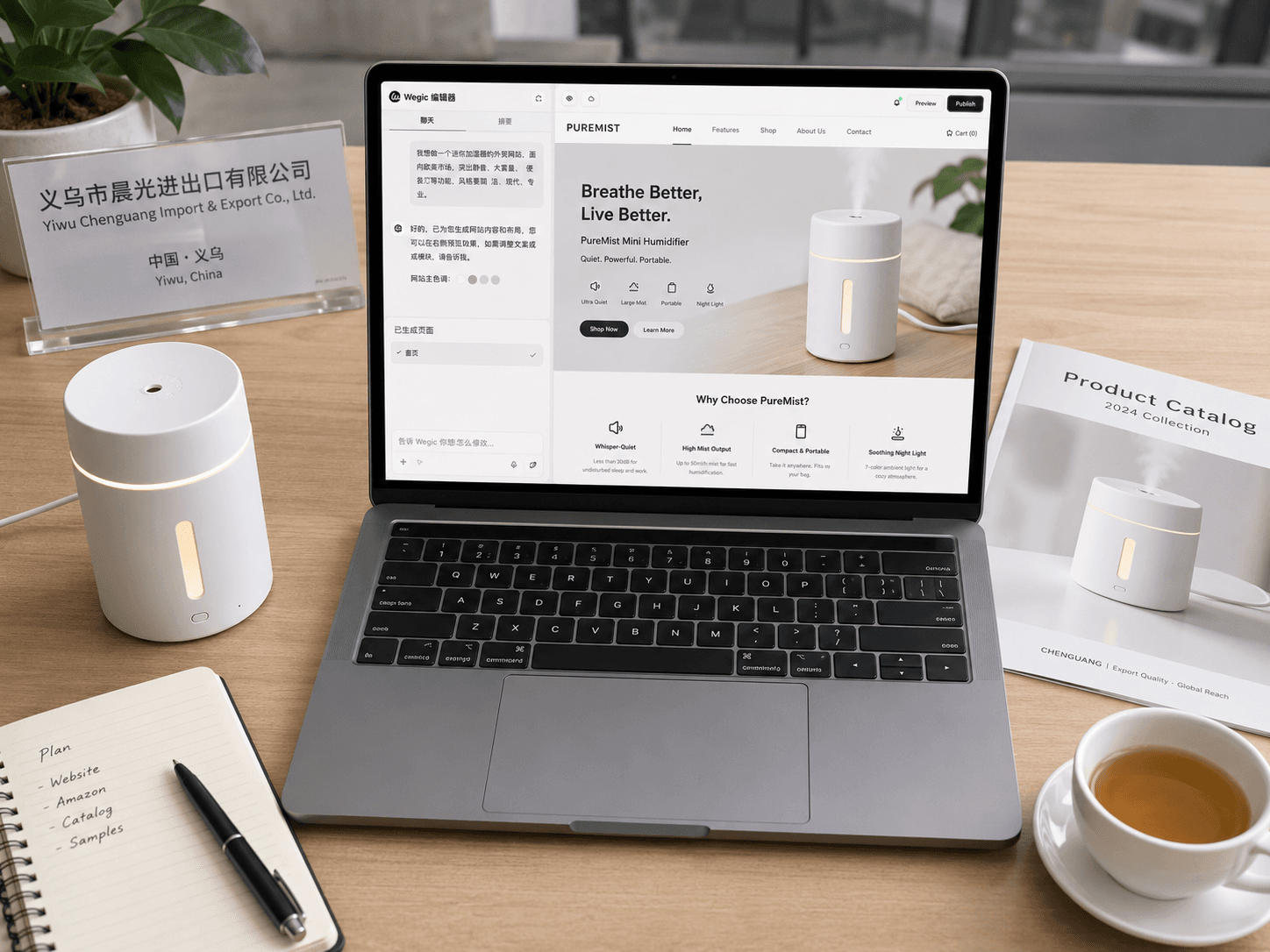 中國出口商使用 Wegic AI 中國網站建置工具,用中文聊天並建立英文品牌網站