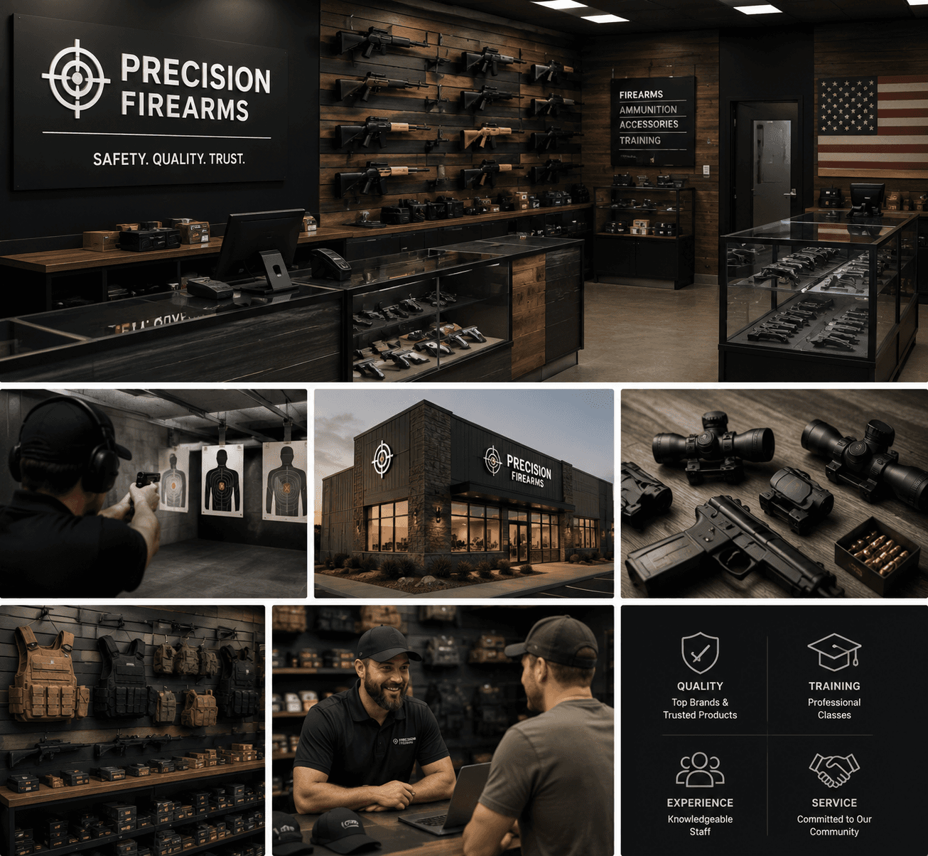 KI-Website-Builder für Waffenunternehmen zeigt ein professionelles Branchendesign der Website