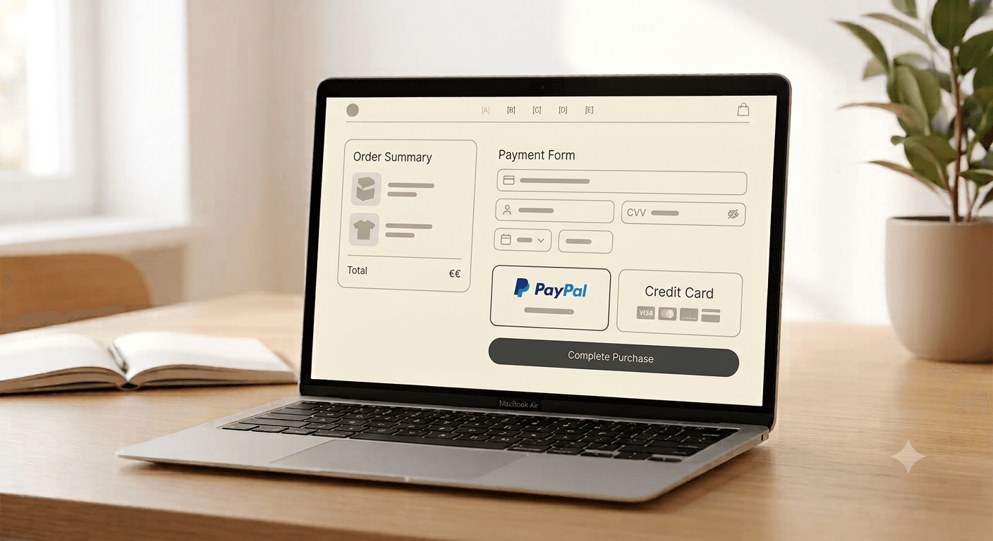 Pagina di checkout del negozio online che mostra opzioni di pagamento PayPal e Stripe