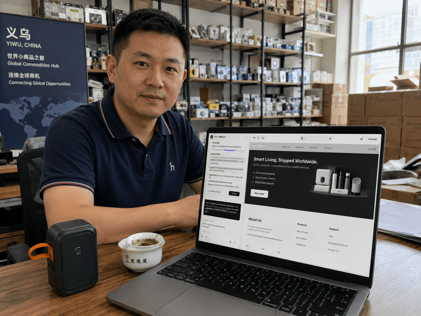 魏先生,義烏廚房用品出口商,使用 Wegic AI 中國網站建置工具建立他的英文品牌網站