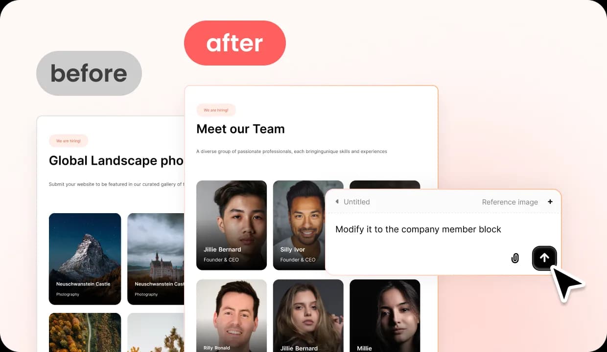 before and after effect of refining the online store website via chat in Wegic AI