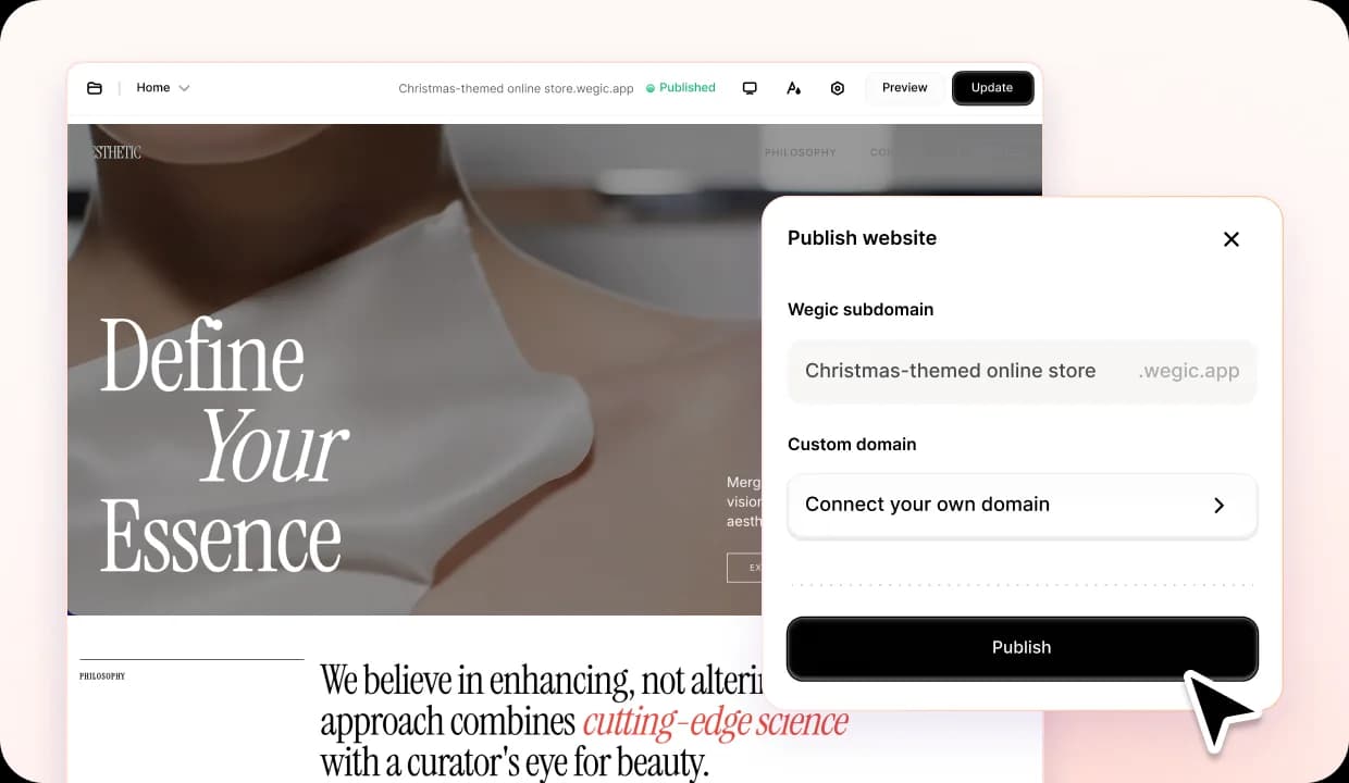 change subdomain name publish christmas online store website in Wegic
