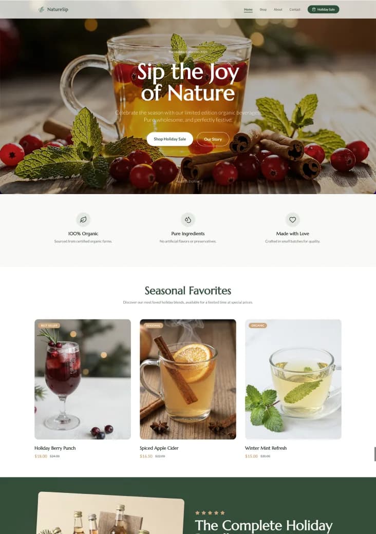 homepage screenshot of the cafe website made in Wegic AI