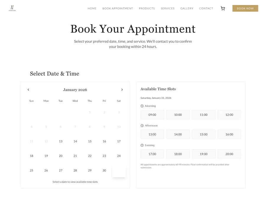ai-generated appointment page from Wegic AI