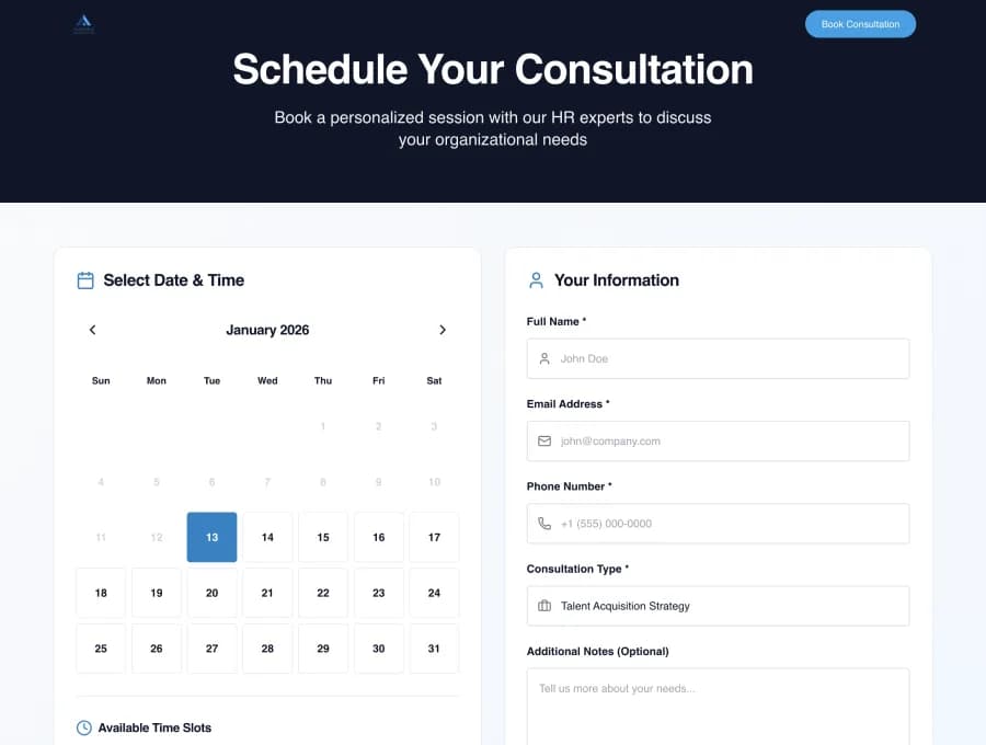 ai-generated consultant schedule page from Wegic AI