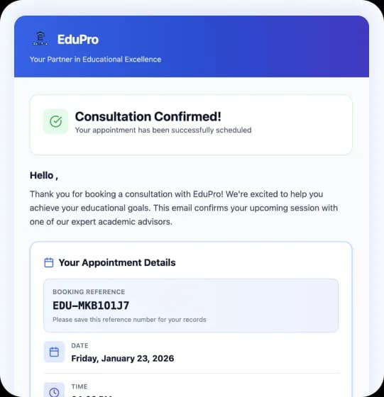 successful appointment notification screenshoot