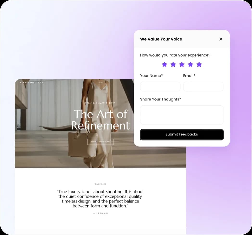 collect feedback on the mobile app designer website via a form