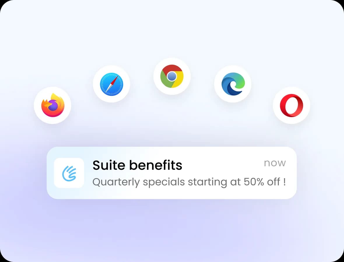 crea un sito web con notifiche push compatibili con diversi browser in Wegic AI