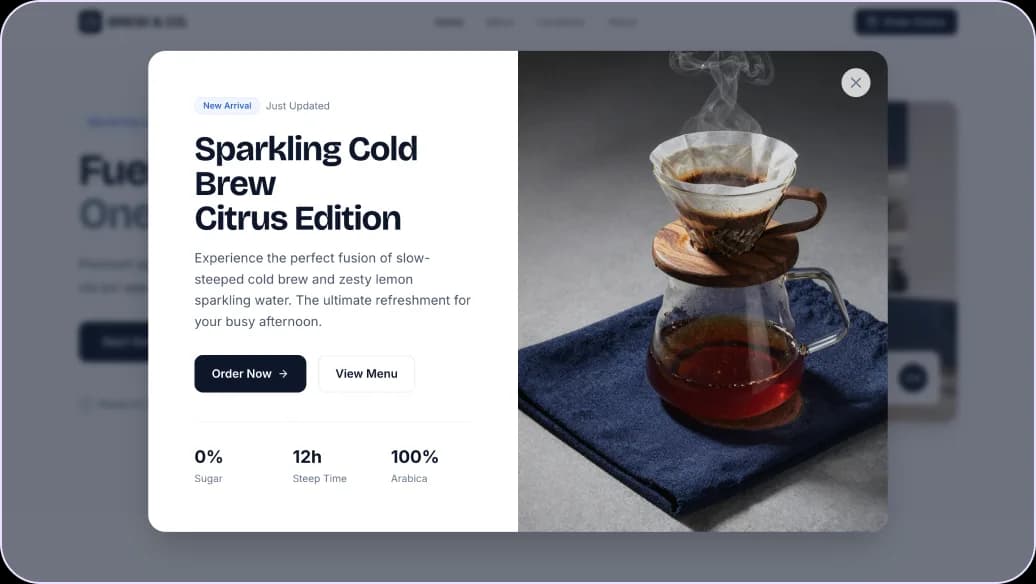 build a cafe website with updates web push notification in Wegic AI