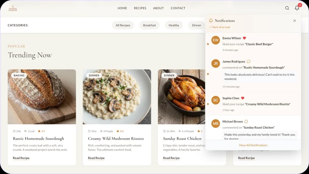 make a website with like and comment push notification in Wegic AI