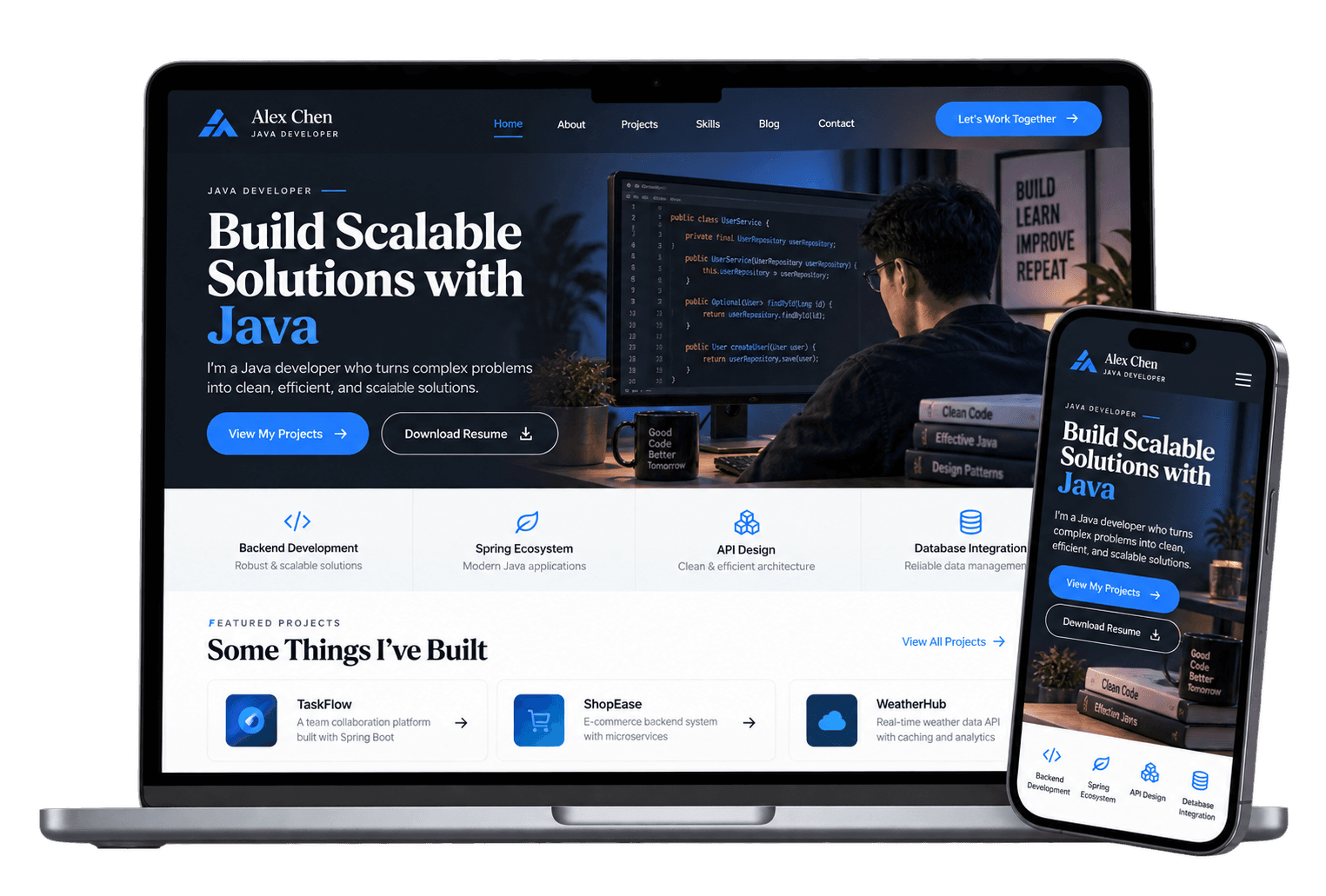 созданный ИИ веб-сайт java-разработчика от wegic ai