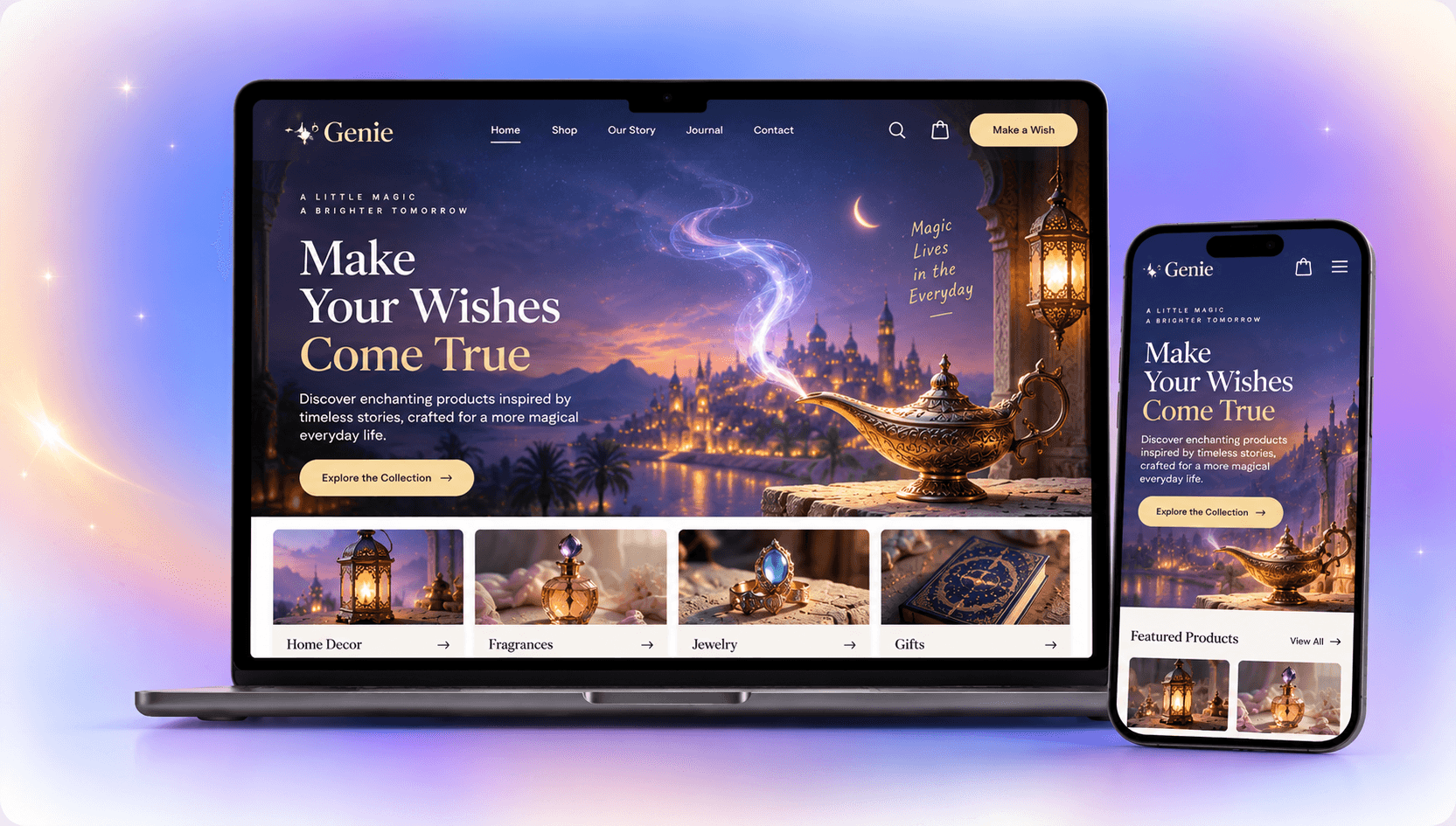 mockup sito web genio generato da AI su Mac e iPhone