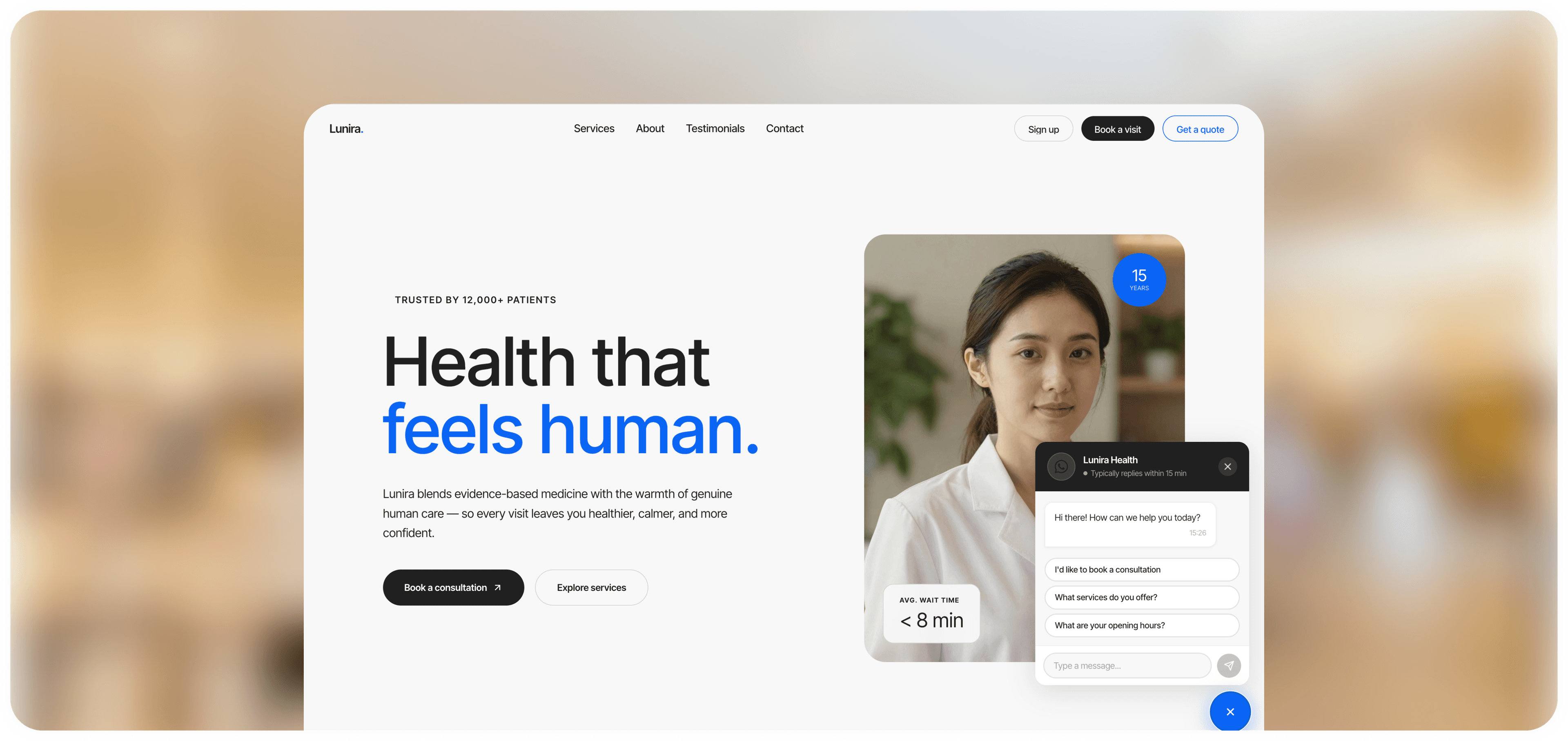 bouw een gezondheidszorgwebsite met WhatsApp-chatondersteuningsfunctie in Wegic AI